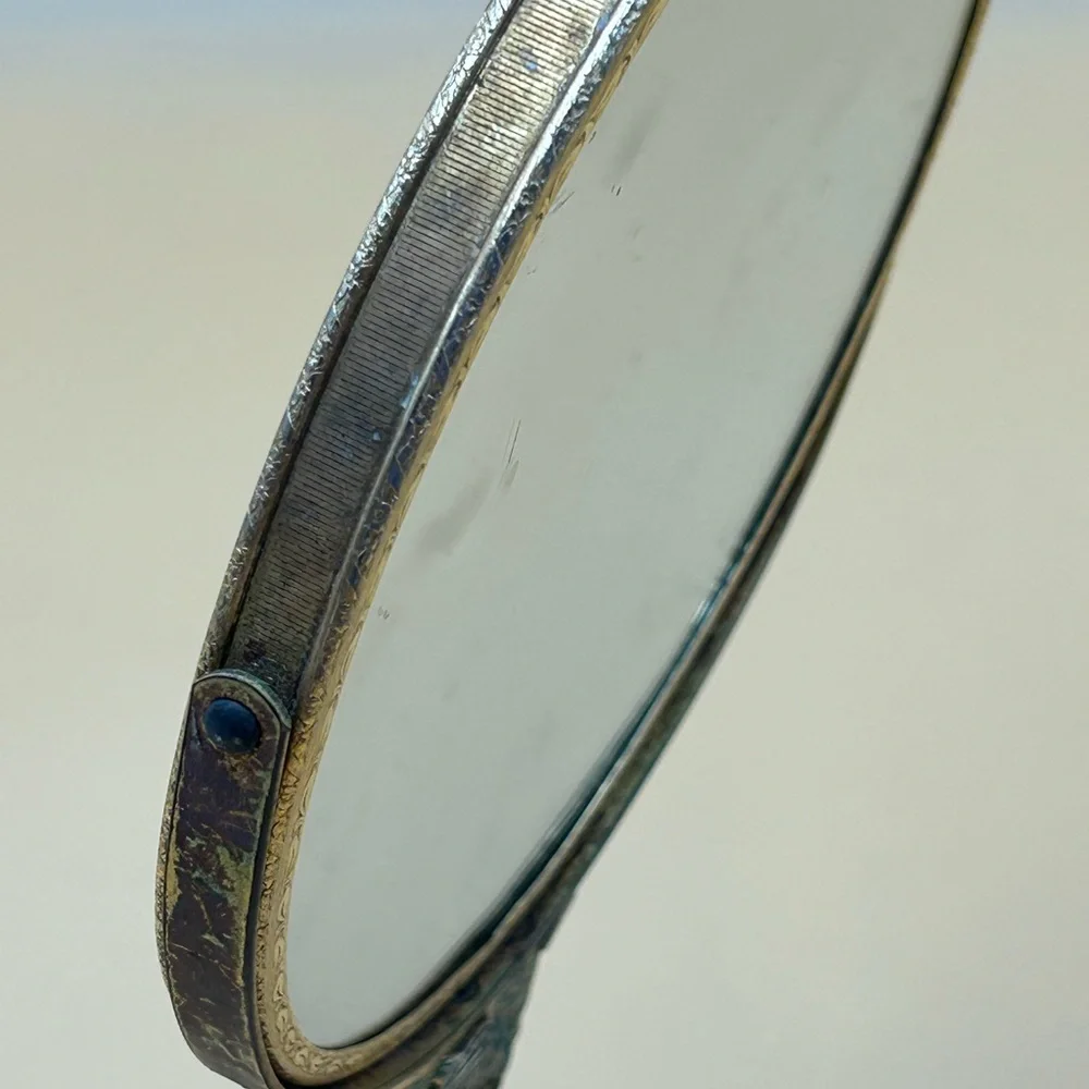 Vintage Matson cast metal swivel mirror with bird Hollywood regency